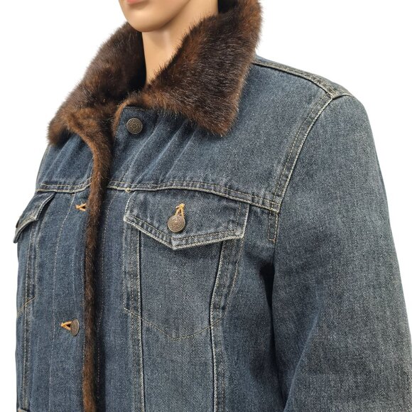 Marvin Richards Vintage Size Large Womens Denim Jacket With Faux Fur Lining - Picture 1 of 10